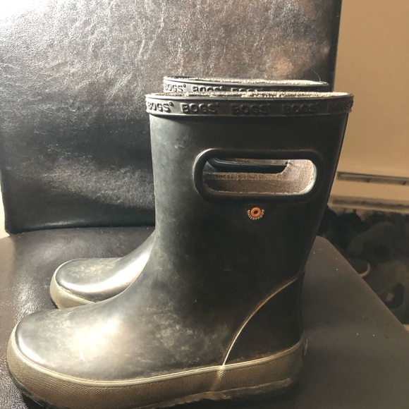 Bogs Skipper Solid Boys Black Gray Rubber Rain Boots Size 12 - Picture 5 of 12